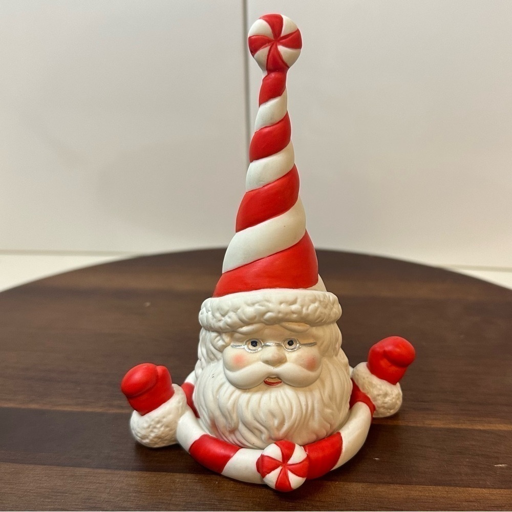 RETIRED Partylite Peppermint Bark Ceramic Santa Candle Snuffer 5.5 Inches Tall